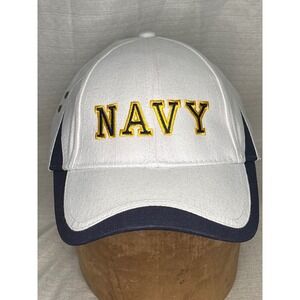 US Navy Baseball Cap White & Blue Embroidered Text American Flag Patch Number 72